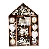 Einfach am Weihnachtsbaum aufzuhängen: Das Paket mit Weihnachtsschmuck-Set enthält Kugel, Schneemann, Haus, Glocken, Schneeflocken, Geschenkbox usw. 70 Stück Weihnachtskugel-Ornamente in verschiedenen Formen und Designs, alle mit Aufhängekappe und Lanyard .Weihnachtsschmuck lässt sich einfach an den Baum hängen.
