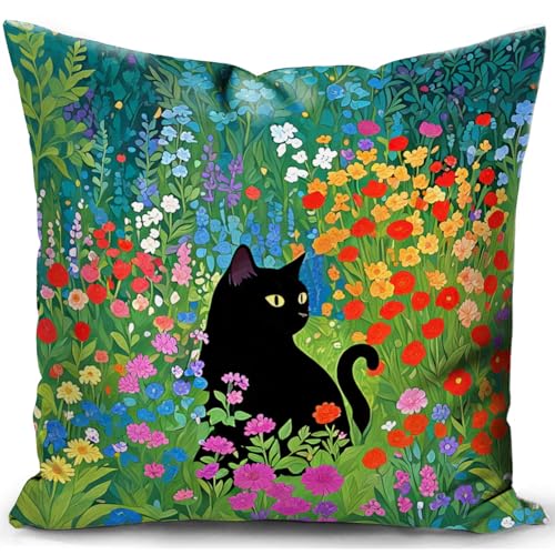 Image of KUNQIAN Cat Cushion Cover for Cat Lovers Gifts for Women Outdoor Pillow Decor for Home Living Room Couch Bed Sofa 18"x18"(45x45cm)