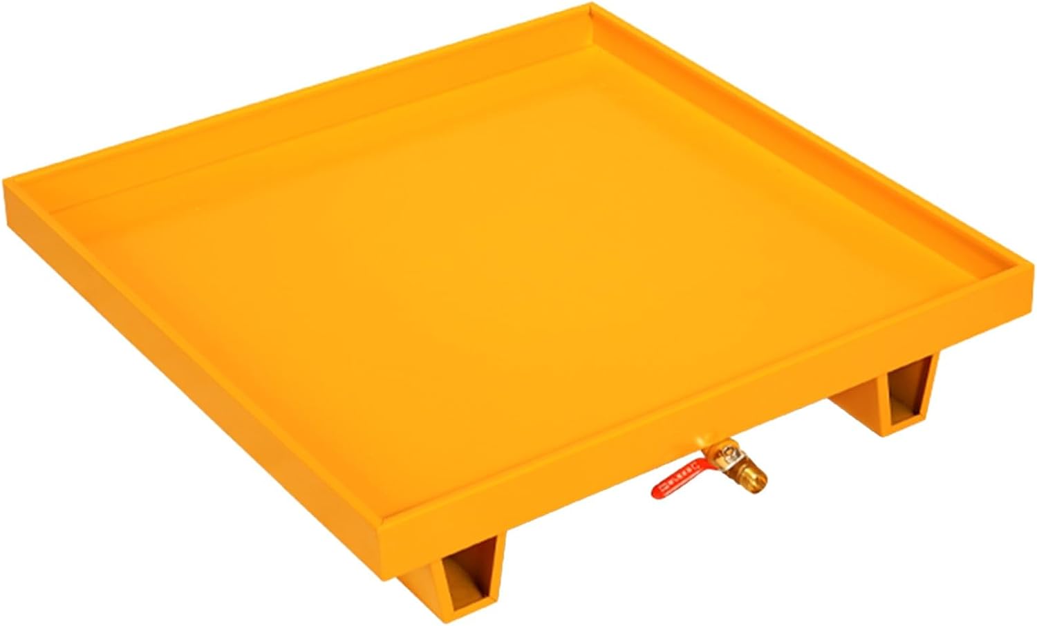Large Spill Containment Pallet with Drain Outlet - Leakproof Spill Platform for Industrial Use, Kitchen, Garage & Warehouse Storage - Stackable Paint Bucket & Oil Drum Tray (Yellow, 65x65x15CM)