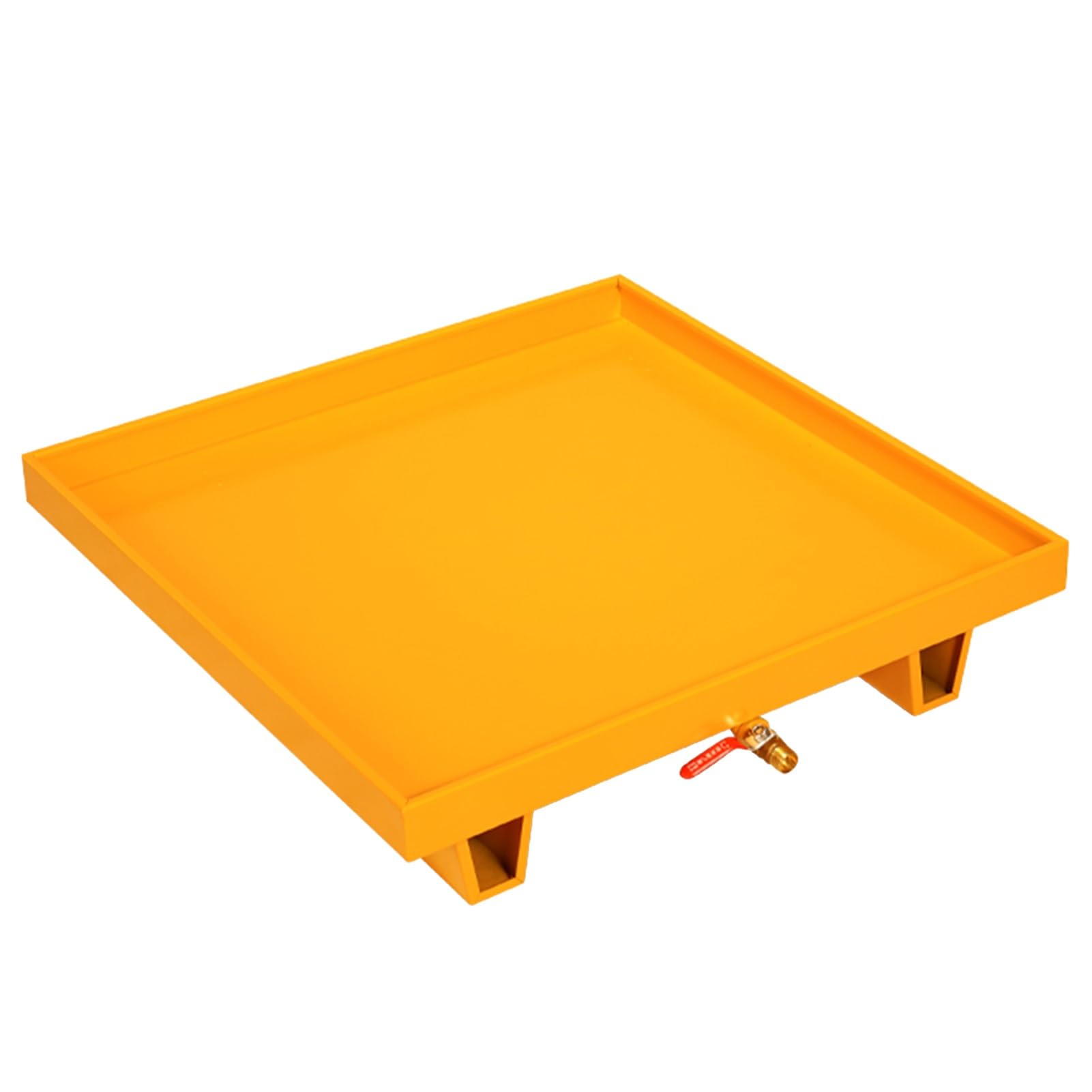 SGKOMN Industrial Spill Containment Tray with Drain Outlet, Leakproof Solution for Oil Tanks, Paint Buckets in Warehouses, Garages, and Kitchens, Yellow-65x65x15CM