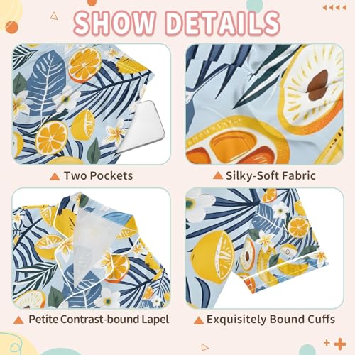 senya Summer Fruit Lemon Satin Summer Pajama Sets Silk Short Sleeve Button Down Sleepwear3