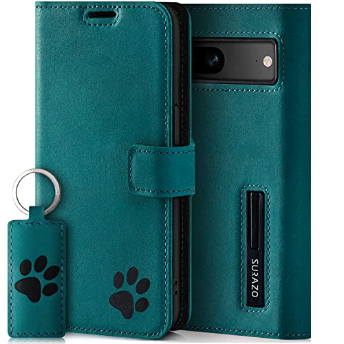 Funda Google Pixel 7A anticlonación con tarjetero magnético y soporte de piel natural