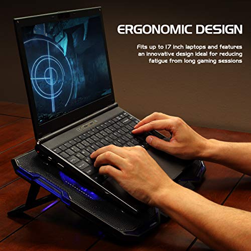ENHANCE-Cryogen-Gaming-Laptop-Cooling-Pad-Fits-up-to-17-inch-Computer-PS4-Adjustable-Laptop-Cooling-Stand-with-5-Quiet-Cooler-Fans-2-USB-Ports-and-LED-Lighting-Slim-Portable-Design-2500-RPM