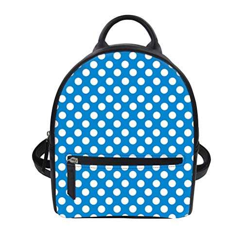 Mochila feminina de couro da moda vintage com bolinhas Boho casual para viagem, Blue Polka Dot