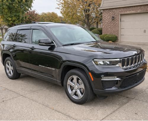 Image of 2022-2026 Tape-On Rain Guards for Jeep Grand Cherokee Side Window Visor Deflectors Laredo Altitude Limited Trailhawk Overland Summit Reserve Durable Tinted Shades 2023 2024 2025