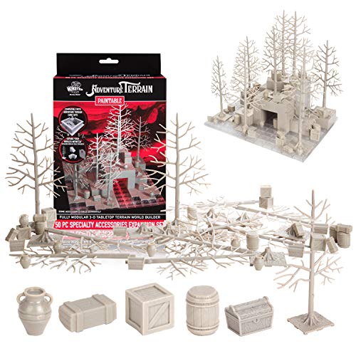 Monster Adventure Terrain- 50pc Paintable Specialty Accessories Expansion Set- Fully Modular and Stackable 3-D Tabletop World Builder Compatible with DND Dungeons Dragons, Pathfinder, All RPG Games
