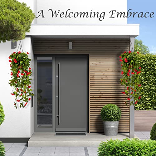 Velener Fully Assembled 16" Silk Red Rose Artificial Flower Vine Hanging Plant, Hanging Flowers In Coconut Lining Hanging Basket Plant Pot For Plants Indoor Outdoor Balcony Garden Patio Decor Porch #TOP1