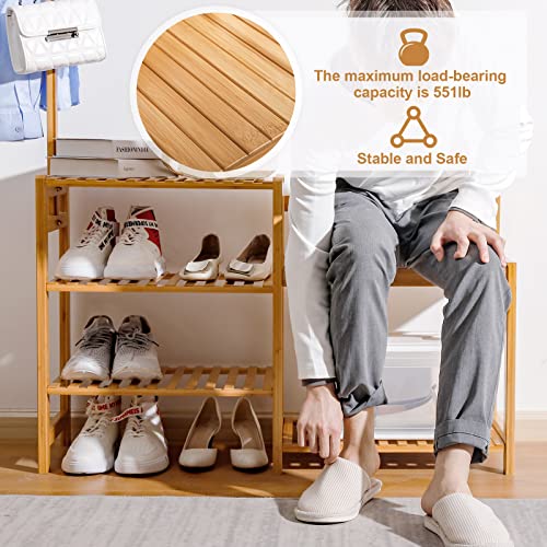 Homde Coat Rack Shoe Bench Bamboo, Entryway Bench Shoe Rack Organizer With Storage Shelf, 4-In-1 Hall Tree For Entryway Hallway Bedroom #TOP2
