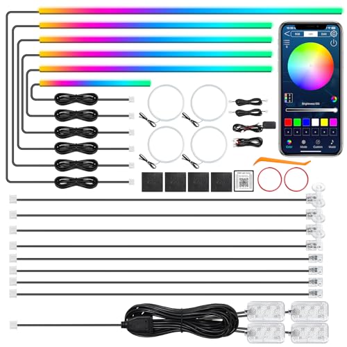 Dreamcolor Acrylic Interior Car LED Strip Light with Wireless APP, RGB 22 in 1 with 175 inches 612 LEDs Fiber Optic Strip Lights for Car, Dual Zone Music Sync Neon Ambient Lighting Kits