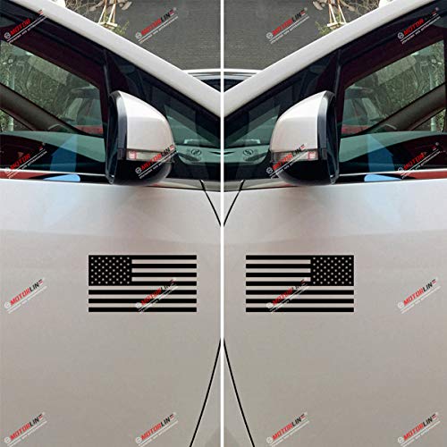 American Usa Flag Decal Vinyl Sticker - Mirror Images Reversed - Pair Black 8 Inches - Die Cut No Background #TOP1