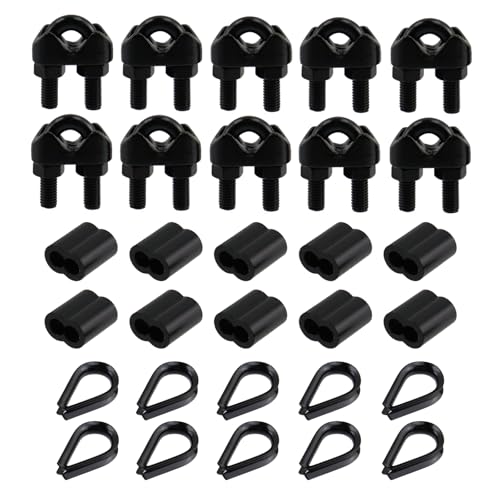 Antrader Wire Rope Accessory Set,M5-3/16",Black(10Pcs+10Pcs+10Pcs)