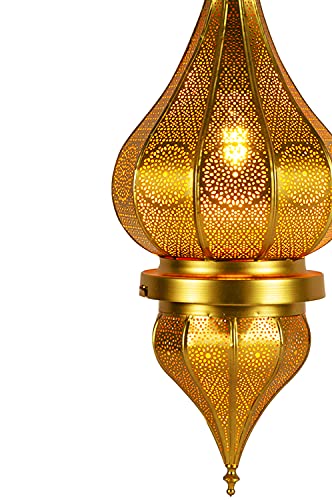 Orientalische Lampe Pendelleuchte Gold Fayna 55cm E27 Lampenfassung | Marokkanische Design Hängeleuchte Leuchte aus… – Bild 4