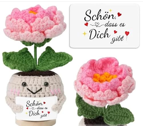 Bafiwu Dankeschön Geschenke, Handgemachte Gestrickte Lila Blumen, Glücksbringer aus Strickwolle, Danke Geschenk für Lehrer, Kollegen, Freunde und Familie