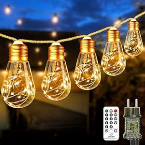 btfarm LED Fairy Lights Outdoor with Remote Control, 9 m Vintage Fairy Lights Electricity Outdoor with 16 Bulbs 8 Modes Timer Fairy Lights Outdoor for Balcony Garden Party Room Indoor Decoration (Warm