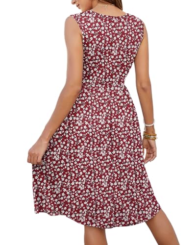 Image of MOLERANI Women Summer Dresses Sleeveless Casual Loose Swing Button Down Midi Dress with Pockets