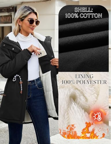 Women's Fleece Lined Jacket Winter Coat Warm Thicken Sherpa Parka Jackets Casual Fuzzy Puffer Outwear with Hood4