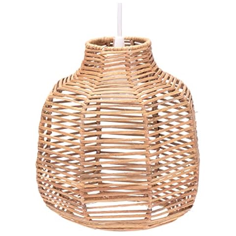 Decorasian Boho Lampenschirm aus Rattan - Korb Lampenschirm für Pendelleuchte mit E27 Lampenfassung - Korb Lampe - 22cm Cover