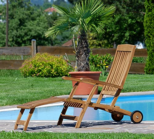 Deckchair Aleos Steamer mit Rädern aus Teakholz