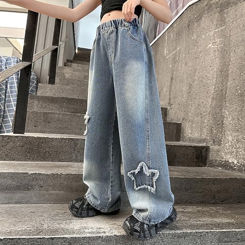 Jeans for Girls Baggy Wide Leg Cute Bow High Elastic Waisted Denim Pants Y2K Streetwear Kids Jeans3