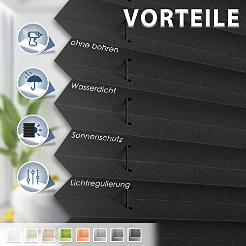 Sanfree Plissee Klemmfix Plisseerollo ohne Bohren Schwarz B90 x H120cm inkl. Klemmträger Blickdicht und lichtdurchlässig Jalousie Faltrollo… – Ansicht 2