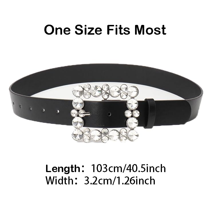 Women's Leather Belt with Big Rhinestone Square Buckle for Jeans, Dresses, Pants2