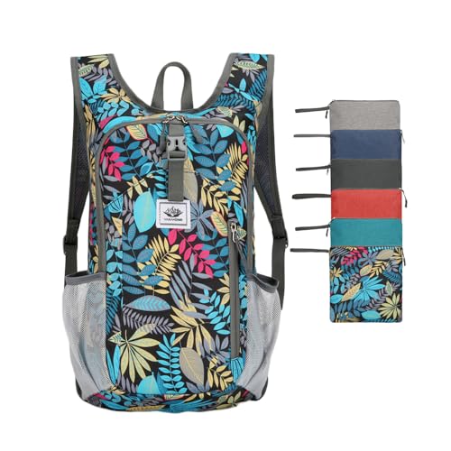 Bamgoo Faltbarer Rucksack Ultraleichter Wanderrucksack Kleiner Reiserucksack Herren Damen Trekkingrucksack Wasserdichter Outdoorrucksack für Camping Bergsteigen Fahrrad Blätter