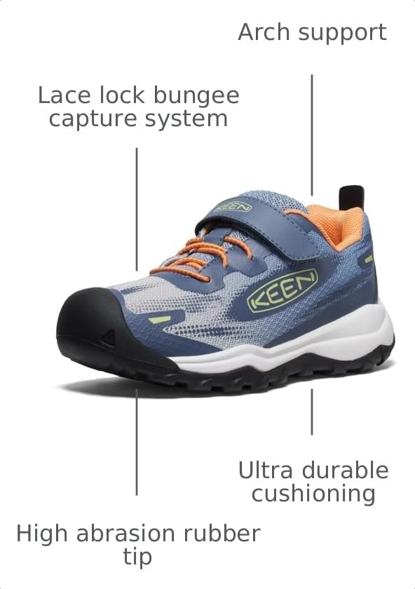 KEEN Unisex-Child Wanduro Speed Breathable Comfortable Lightweight Easy On Sneakers, Vintage Indigo/Tangerine, 3 by KEEN - Used condition - Image 3