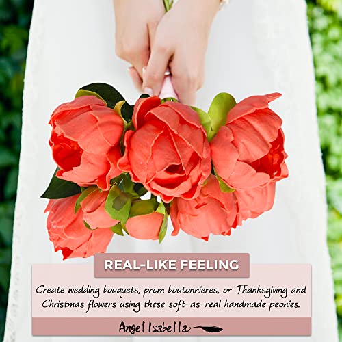 Angel Isabella Realistic Peony Bouquet - Real Touch Artificial Flowers For Decoration - Beautiful Artificial Flowers Arrangements For Home, Wedding, Corsage, Boutonniere - 6 Blooms And 2 Buds, Coral #TOP2