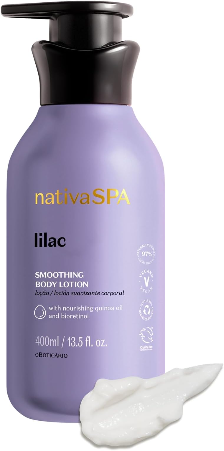 Nativa SPA by O Boticário, Lilac Smoothing Body Lotion with Nourishing Quinoa Oil + BioRetinol, Fragranced Skin Moisturizer, 13.5 Ounce