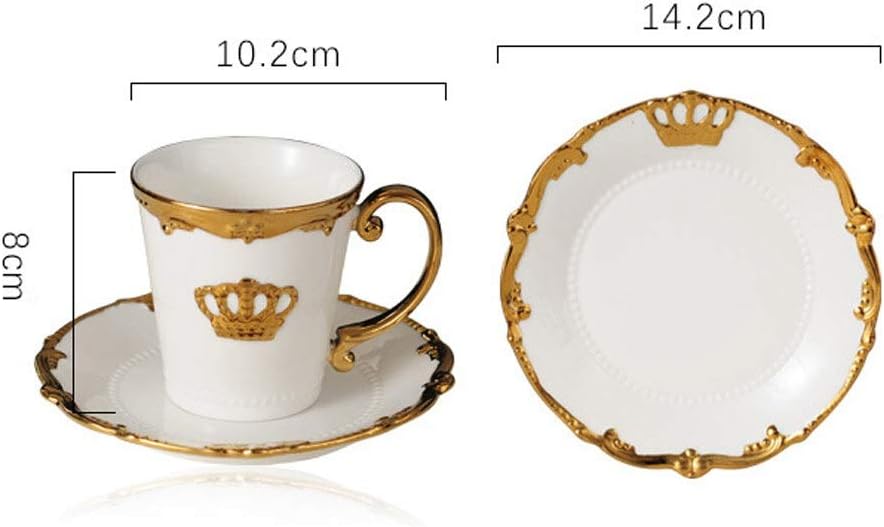 Simple Ceramic Coffee Cup and Saucer Set, Luxurious 10oz/300ml Eco-friendly Coconut Latte Cups with Handle Glasses Drinking Tumblers Smoothie Cups Party Cups Great Gifts Decorate (Color : A)