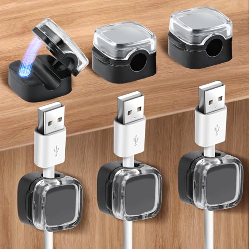 BOHUIZ 6 Stück Kabelhalter Kabelhalter, Kabelhalter Magnetisch Ladekabel Halter Schreibtisch Organizer Kabelclips für Schreibtisch, Netzkabel, USB Ladekabel, Ladegeräte, Audiokabel(Schwarz)