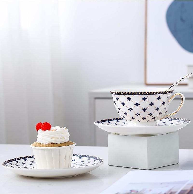 Image of White Cup with Saucer Set of 12 Pcs | Tea /Coffee Cups 180 ml | Microwave & Dishwasher Safe | Bone-Ash Free | Crockery Set Ideal for Daily Use & Gifting, Black