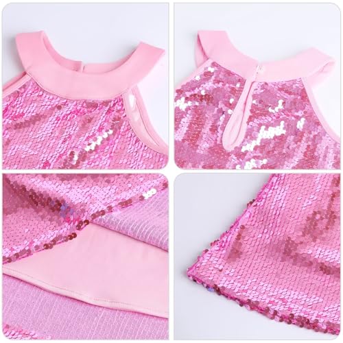 Image of WELAKEN Girls Ombre Sequin Dress Sparkly Fancy Short Puff Sleeves Gradient Party Dress