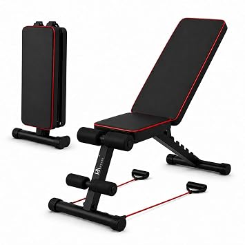 RK Prime™ Adjustable Gym Bench for Home Workout | 310 Kg Capacity | 7-Level Incline Decline Flat | Foldable Bench Press with Resistance Bands | Sweat-Resistant Cushion | Heavy Duty Steel Frame