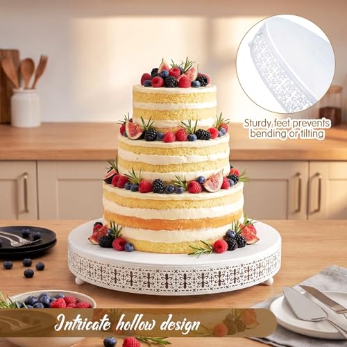 Wenqik White Cake Stand 20 Inch Metal Round Cupcake Dessert Stand with Cake Cutting, Spatula Cookies Cupcake Pastry Display Candy Holder Fruit Serving Tray for Wedding Birthday Party by Wenqik - Image 3