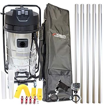 Equip2clean KV100-3 3600W Triple Motor Wet and Dry Industrial Gutter Vacuum Cleaner System, Corded Vacuum Cleaner with 4K WiFi Inspection Camera, Holdall Carry Bag, & Gutter Pole Kit (20ft)
