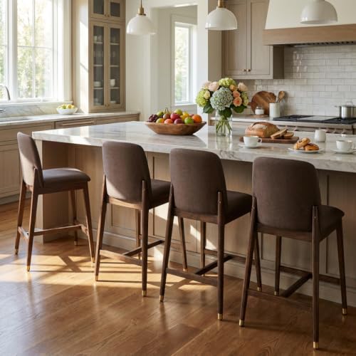 Merax Wood Bar Stools Set of 4, 26.75" Taupe Upholstered Barstools, Walnut by Merax - Used condition - US$570.19