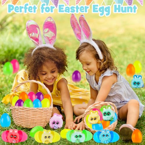 Kederwa 24 Pack Prefilled Easter Eggs with Bunny Keychains for Kids