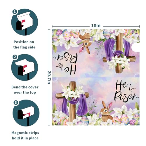 Image of Easter He is Risen Cross Mailbox Covers Magnetic Standard Size 18x21in Happy Easter Bunny Mailbox Cover Spring Lily Flowers Mailbox Wrap Post Letter Box Cover Decorative for Home Outdoor Yard Garden