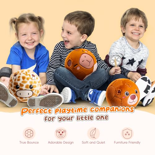 VangeBow Silent Indoor Soccer Balls for Toddlers 1-3, Inflatable Soft Plush Baby Toddler Soccer Ball Toys Gifts for 1 2 3 4 5 Year Old Boy Girl First Birthday Gift (Bear, Pump Include) - Image 3