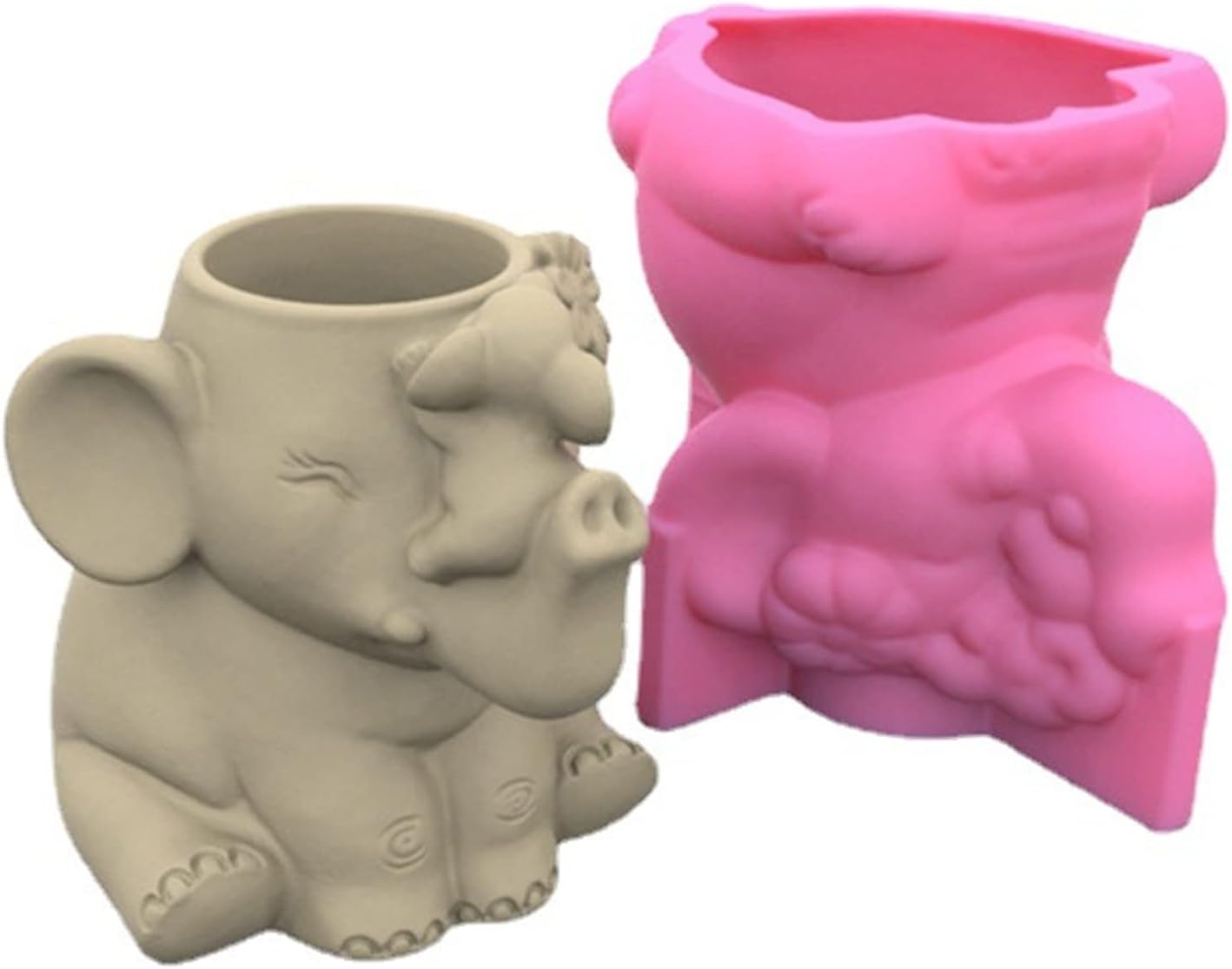 Cute Mother and Child Elephant Succulent Flower Pot Pen Holder Silicone Mold Concrete Plaster Planter Cactus Vase Mold Cement Clay Epoxy Resin Mould