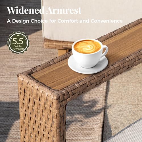 Image of MIXPATIO Patio Furniture Set, 4 Piece Outdoor Wicker Sofa Couch, Deep Seating Yellow Rattan Conversation Sets with 10-inch Thick Cushions, Low Profile Deck Backyard Lawn Furniture