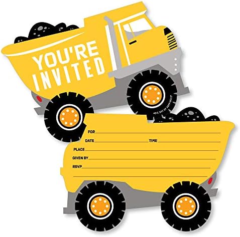 Big Dot of Happiness Dig It - Construction Party Zone - Shaped Fill-In Invitations - Baby Shower or Birthday Party Invitation Cards with Envelopes - Set of 12