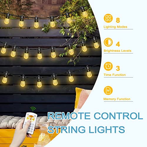 Solar String Lights Outdoor 58 Ft Waterproof Patio Lights, 16 Two-Color Shatterproof Plastic Bulbs With Usb Charging Attached/Remote Control Dimmable/Timer/8 Modes For Patio/Porch/Party Decor #TOP2