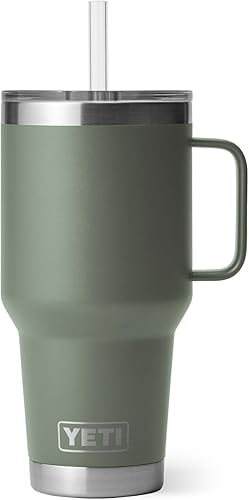 Miniatura 500 de YETI Rambler - Vaso de viaje con asa y tapa con popote, 35 onzas, vaso de agua de viaje, con asa, acero inoxidable, color blanco