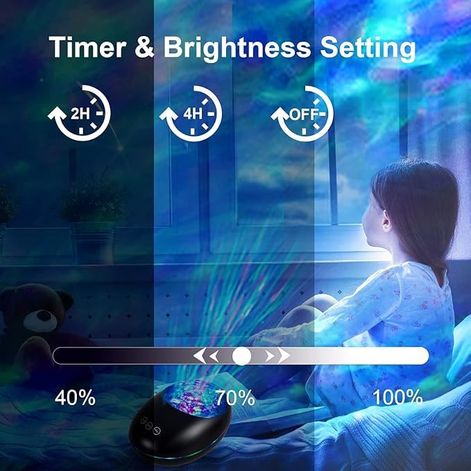 PIKFOS Star Projector Galaxy Projector Night Light for Bedroom Sky with Music Speaker and Remote Control LED Cloud & Moving Ocean Wave for Bedroom Game Rooms Home Theatre Christmas Gift 2