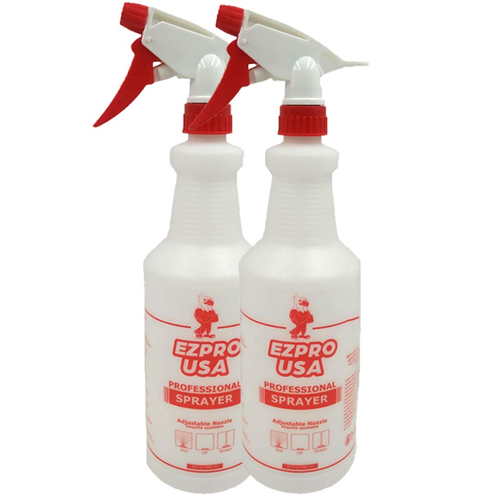 EZPRO USA 32 oz Empty Spray Bottle Plastic, Commercial Household Water Sprayer Cleaning Solutions, No Leak and Clog, Bleach/Vinegar/BBQ/Rubbing Alcohol Safe, Squirt Bottles with Measurements, 3 Pack
