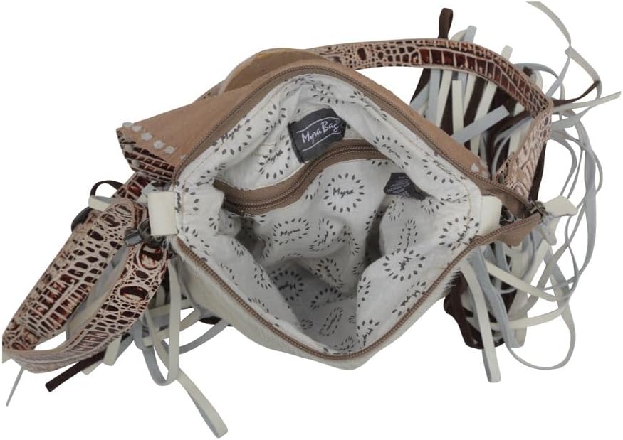 Myra Bag Western Leather Crossbody Bag for Women - Hairon Upcycled Canvas Flap Boho Bag with Tassel Smokey