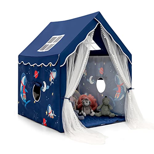 DREAMADE Spielzelt für Kinder mit gepolsterter Decke, Kinder Spielhaus mit Netzvorhang und Fenstern, Kinderzelt für Jungs & Mädchen, für Indoor und Outdoor (Blau) Cover