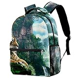 Cartable pour Garçon Cartable Multi-Poches Tigre dans La Vallée avec Bretelles Réglables À Poignée Supérieure 29.4x20x40cm